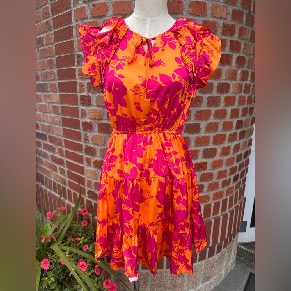 Umgee Orange and Pink Floral Mini Dress